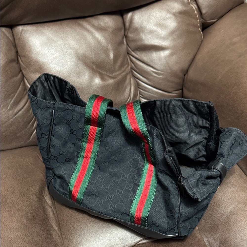 Gentle used Gucci Black pet carrying Bag with Red and Green Straps